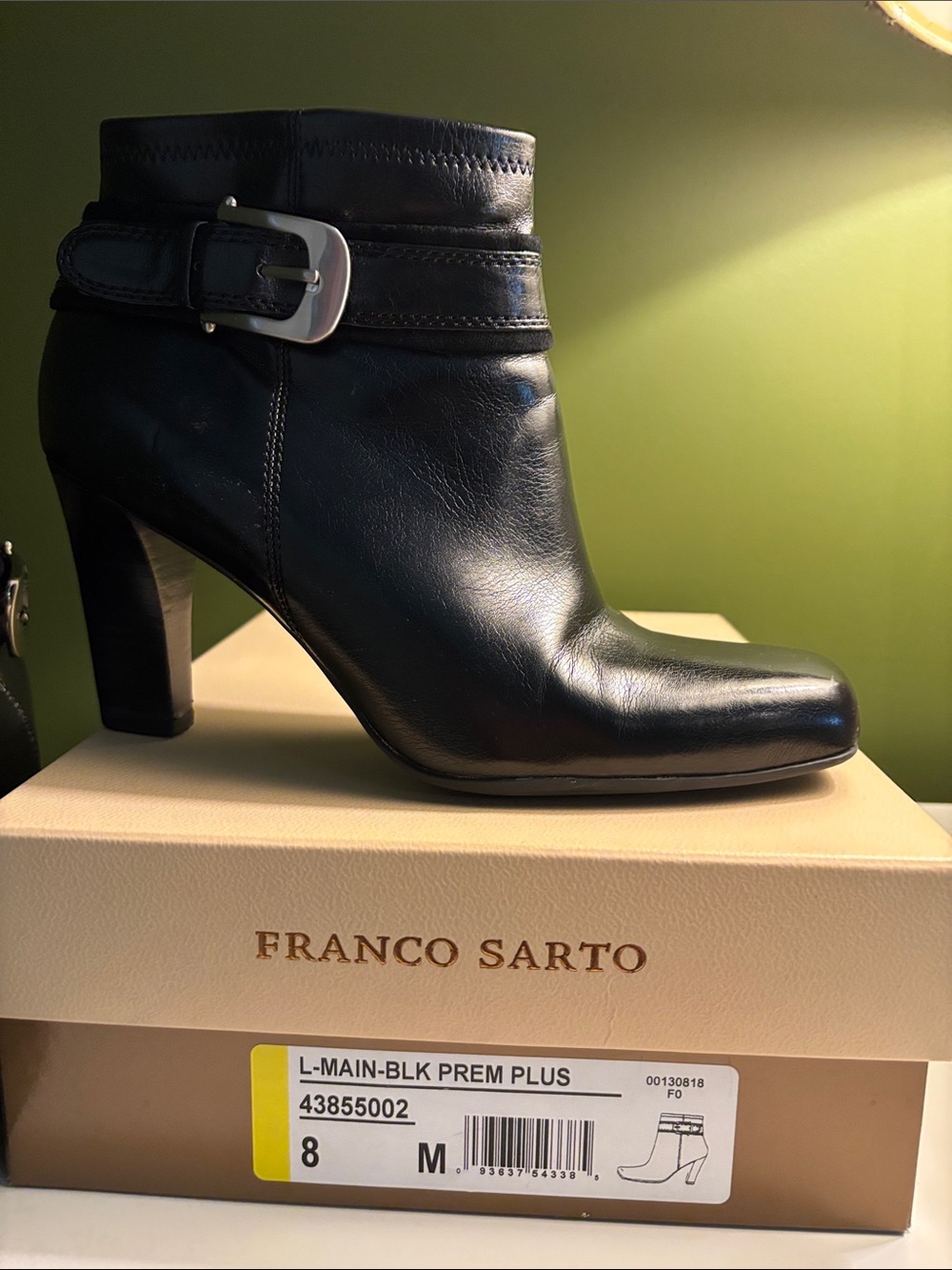 Franco Sarto Black Leather Ankle Booties with Buckle Detail